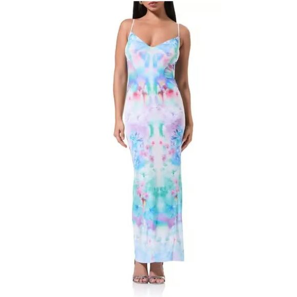 NWT AFRM Alyson Mesh Panel Maxi Dress size medium tie dye print - Picture 1 of 12
